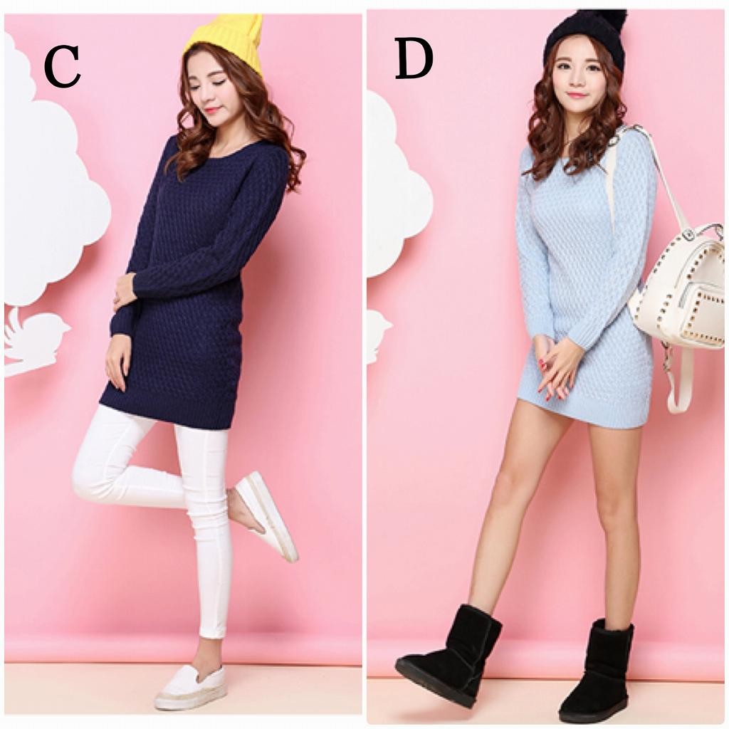 レディース　ケーブルニットセーター　長袖　ラウンドネック　ロング丈　プルオーバー　すっきり　スリム　大人　かわいい　カジュアル　デート　外出　全４色　送料無料