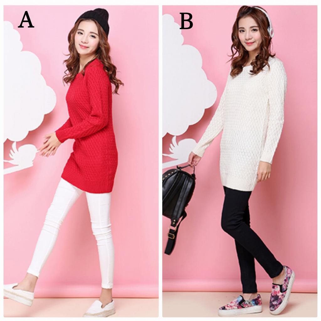 レディース　ケーブルニットセーター　長袖　ラウンドネック　ロング丈　プルオーバー　すっきり　スリム　大人　かわいい　カジュアル　デート　外出　全４色　送料無料