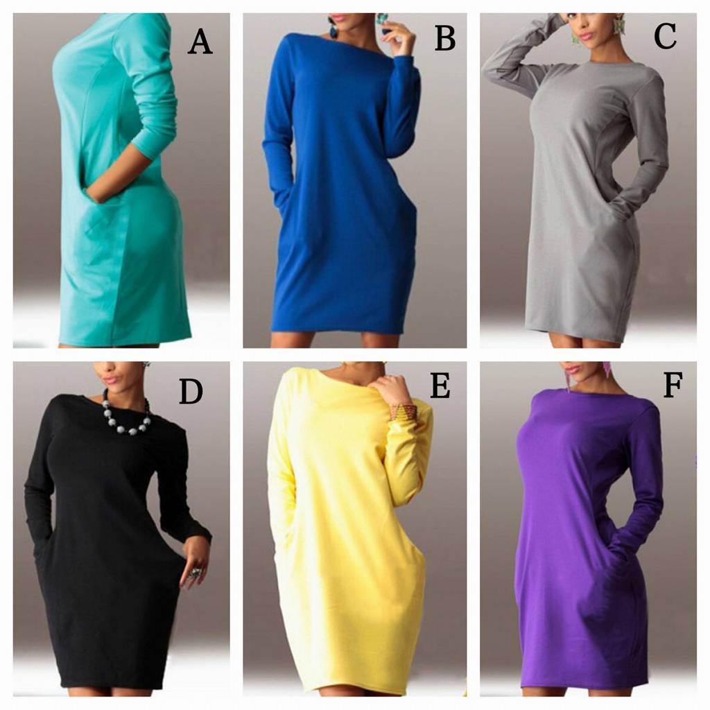 レディース　ワンピース　七分袖　ラウンドネック　ソリッドカラー　ゆったり　すっきり　大人　エレガント　カジュアル　デート　外出　全６色　送料無料