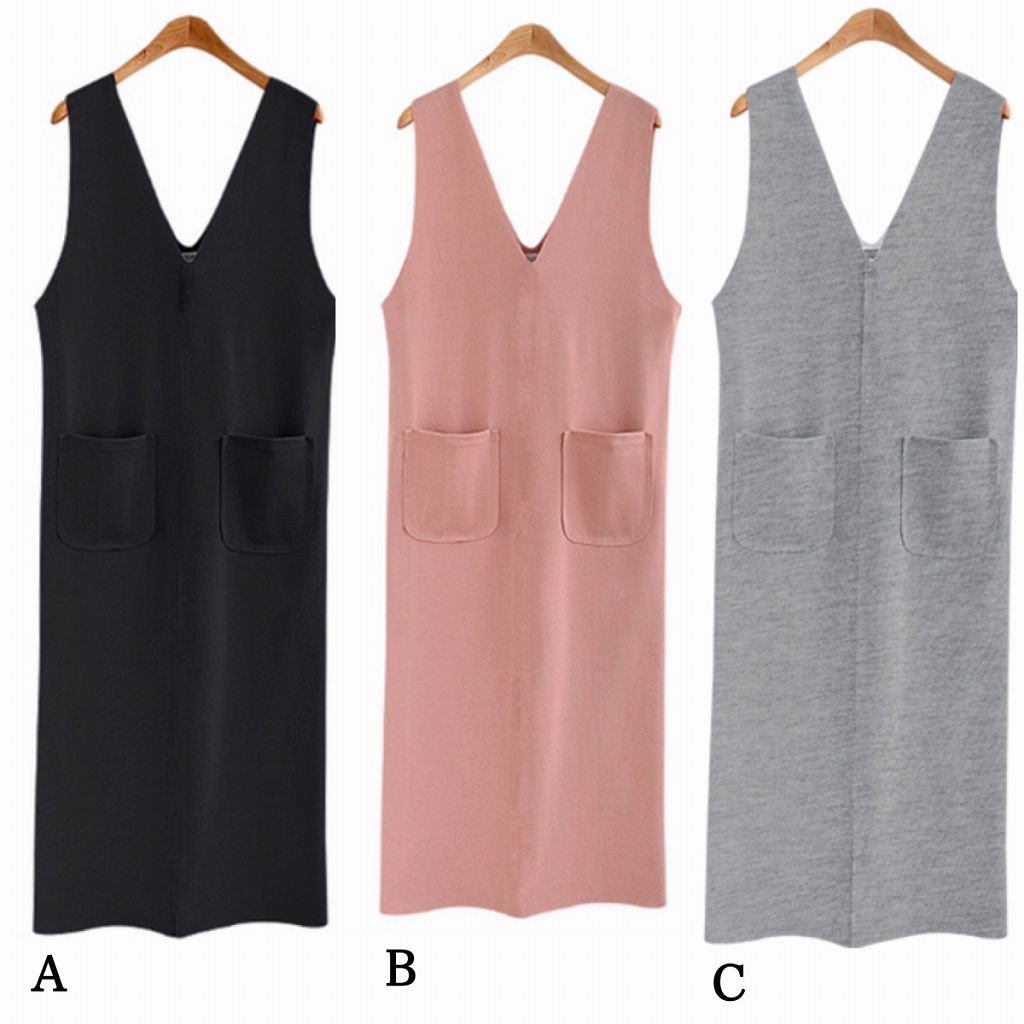 レディース　ドレスワンピース　ノースリーブ　Ｖネック　ストレート　ロング丈　大きいサイズ　大人　エレガント　かわいい　カジュアル　デート　外出　全３色　送料無料