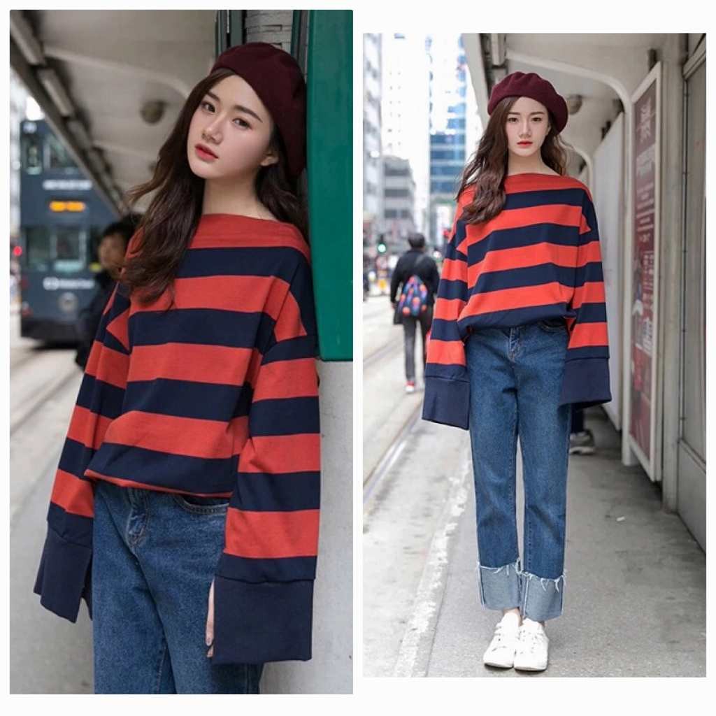 レディース　Ｔシャツ　ボーダー　ボートネック　長袖　ミドル丈　バットスリーブ　ゆったり　大人　ストリート　カジュアル　デート　外出　全４色　送料無料