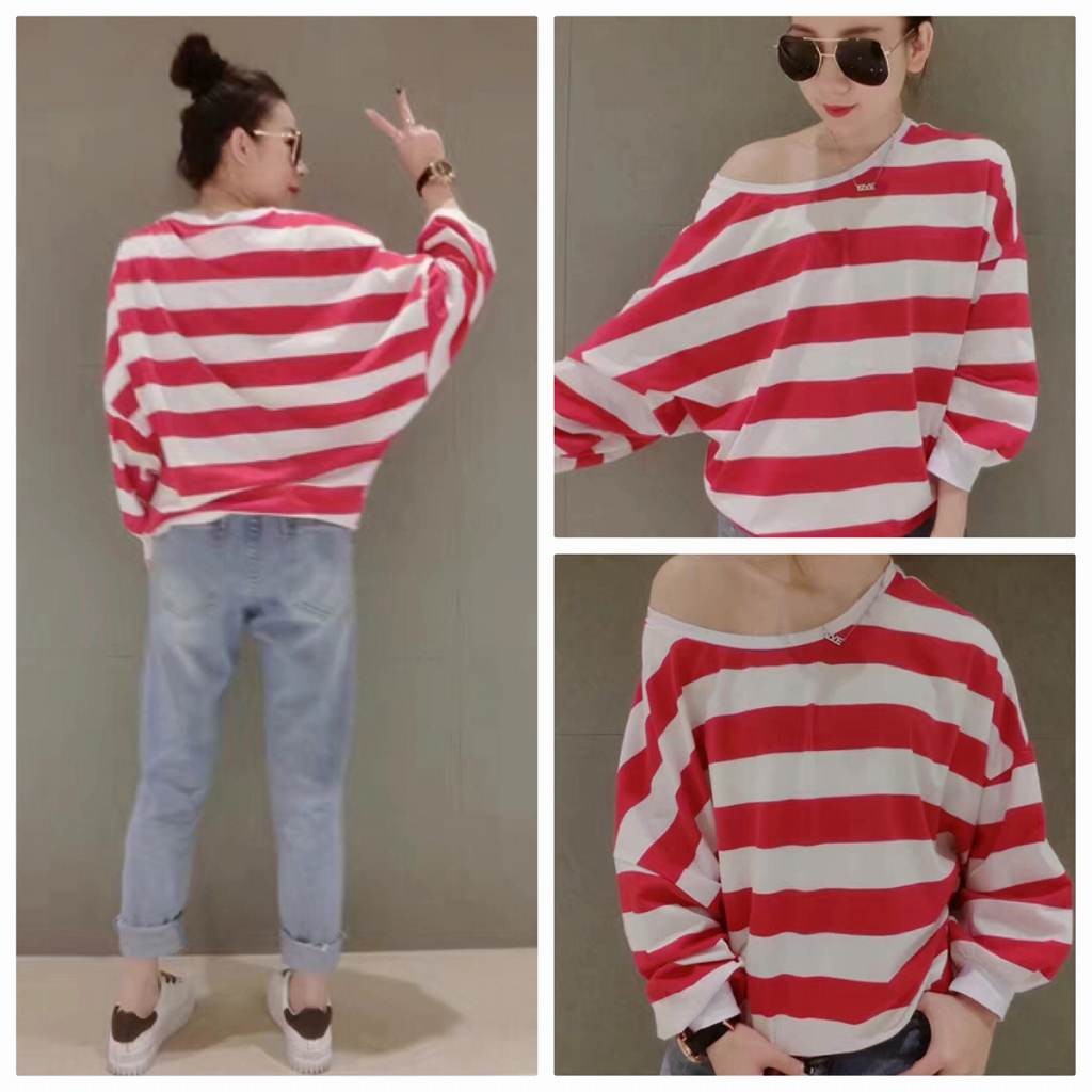 レディース　Ｔシャツ　ボーダー　クルーネック　長袖　ショート丈　ゆったり　大人　ストリート　カジュアル　デート　外出　ピンク　グリーン　ブラック　送料無料