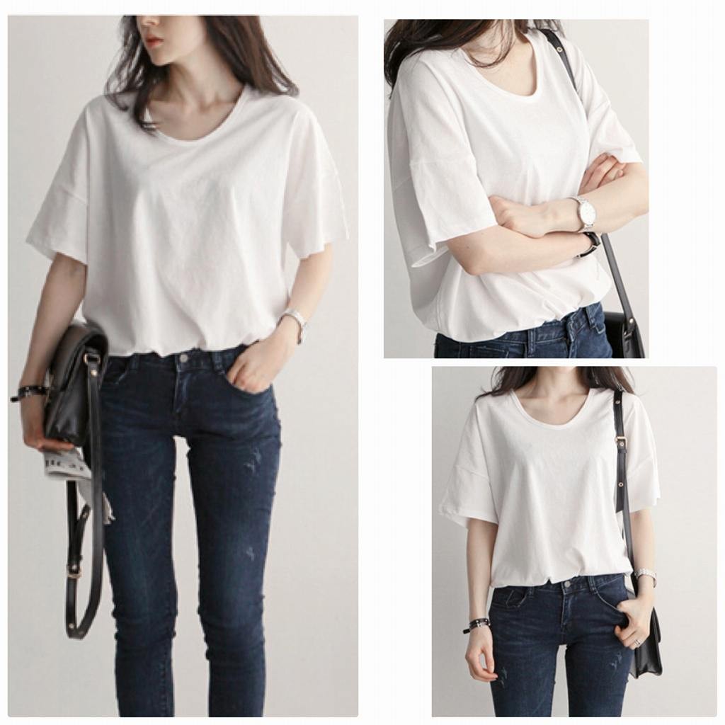 レディース　Ｔシャツ　プレーン　半袖　ラウンドネック　ミドル丈　ゆったり　ルーズシルエット　大人　カジュアル　デート　外出　ホワイト　送料無料