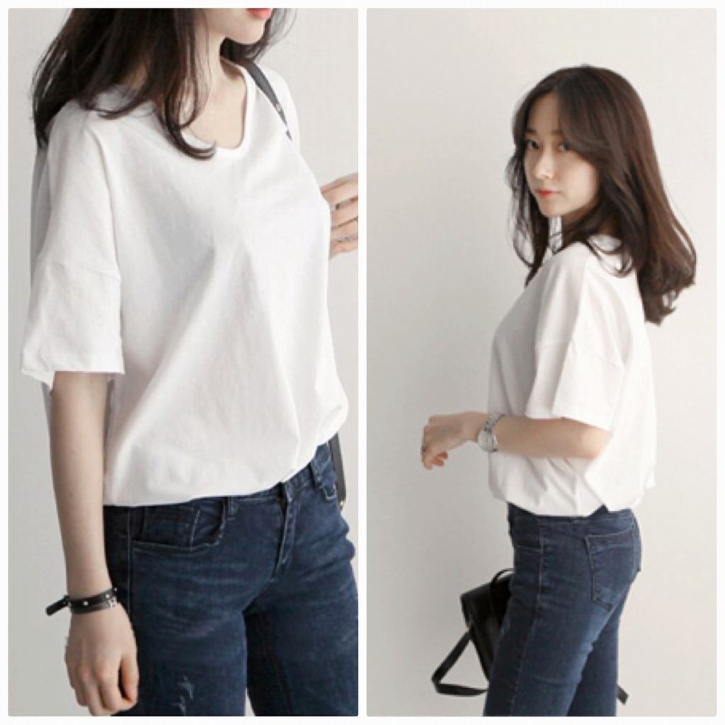 レディース　Ｔシャツ　プレーン　半袖　ラウンドネック　ミドル丈　ゆったり　ルーズシルエット　大人　カジュアル　デート　外出　ホワイト　送料無料