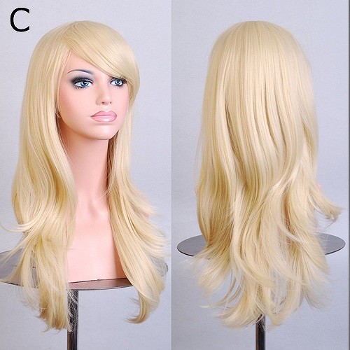 レディース　コスチューム　ロングヘア　ウィッグ　ヘアピース　かつら　コスプレ　なりきり　本格派　公演　演劇　ハロウィン　衣装　イベント　パーティ　仮装　レッド　ホワイト　ゴールド　パープル　ブラック　ピンク　グリーン　ブラウン　イエロー　送料無料