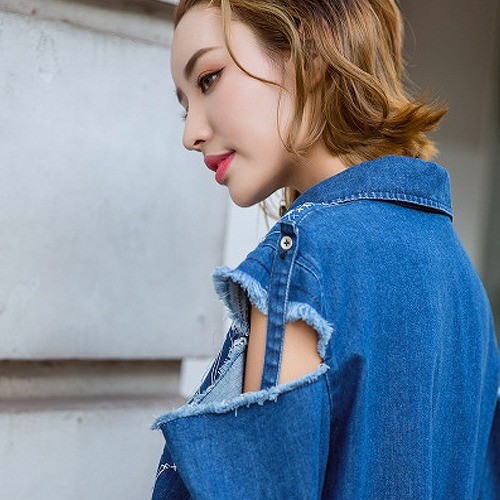 レディース　アウター　クラッシュデニム　コート　ダメージ　長袖　無地　シンプル　カジュアル　大人可愛い　フェミニン　デート　お出かけ　デイリー　ブルー　送料無料