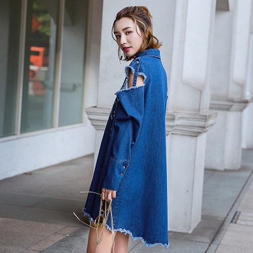 レディース　アウター　クラッシュデニム　コート　ダメージ　長袖　無地　シンプル　カジュアル　大人可愛い　フェミニン　デート　お出かけ　デイリー　ブルー　送料無料
