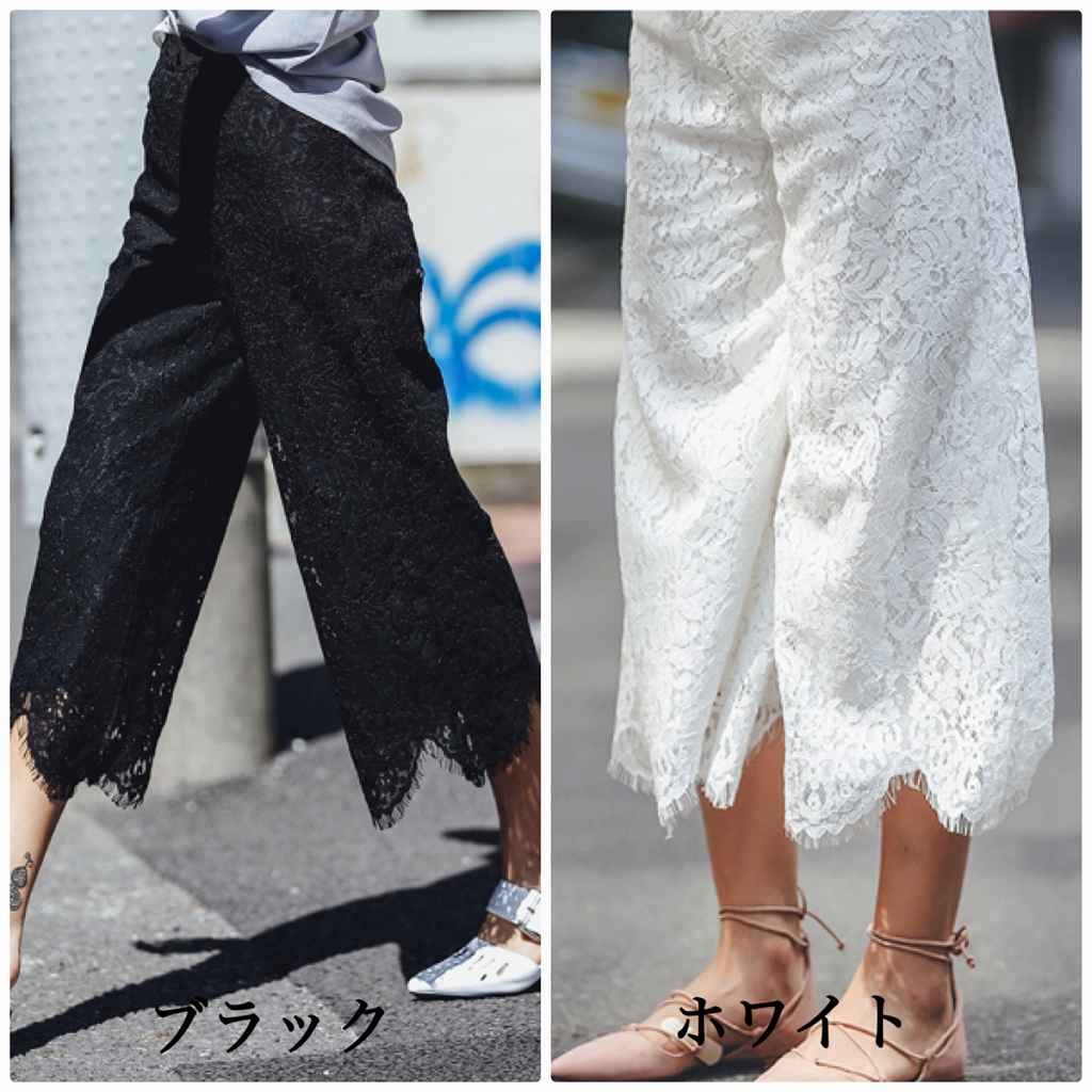 レディース　ボトムス　ワイドパンツ　ガウチョパンツ　レース　7分丈　カジュアル　大きいサイズ　フェミニン　セクシー　エレガント　シンプル　普段着　お出かけ　デート　ブラック　ホワイト　送料無料