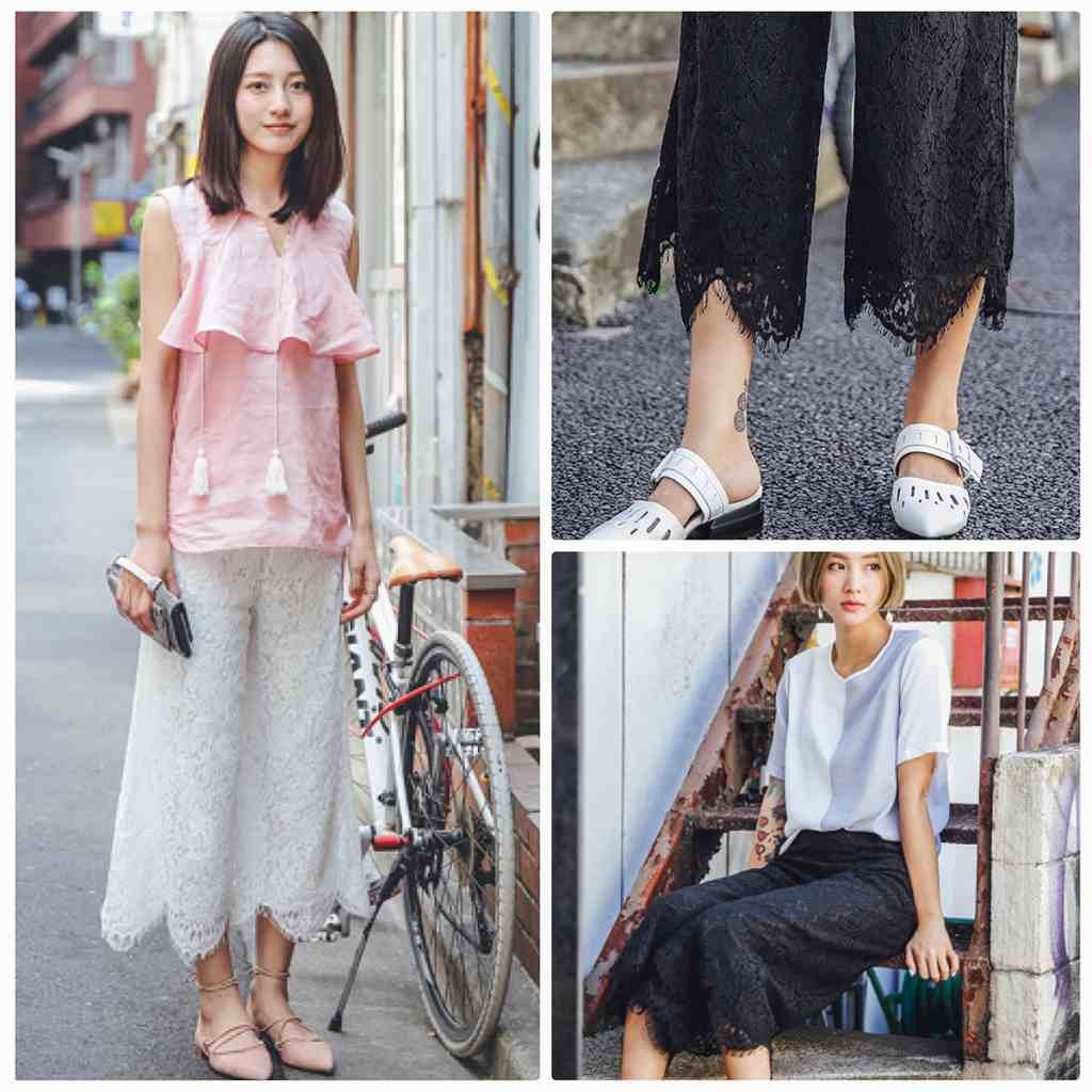 レディース　ボトムス　ワイドパンツ　ガウチョパンツ　レース　7分丈　カジュアル　大きいサイズ　フェミニン　セクシー　エレガント　シンプル　普段着　お出かけ　デート　ブラック　ホワイト　送料無料