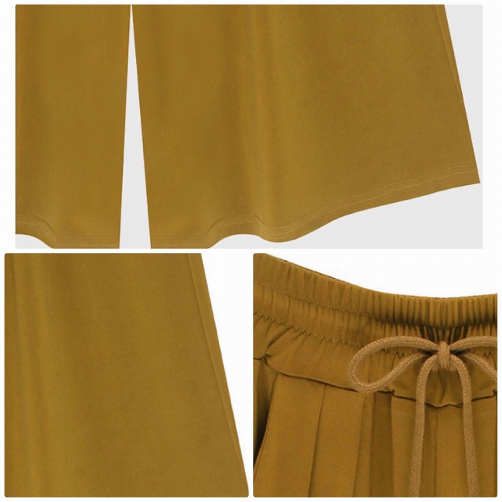  レディース　ボトムス　ワイドパンツ　ガウチョパンツ　無地　カジュアル　大きいサイズ　ウエストゴム　コットン混　フェミニン　シンプル　通勤　OL　普段着　お出かけ　デート　ブラック　ブラウン　グリーン　送料無料