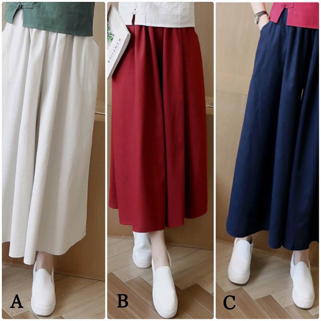 レディース　ボトムス　スカンツ　ワイドパンツ　ガウチョパンツ　無地　コットン　カジュアル　フェミニン　シンプル　通勤　OL　普段着　お出かけ　デート　ホワイト　ネイビー　レッド　送料無料