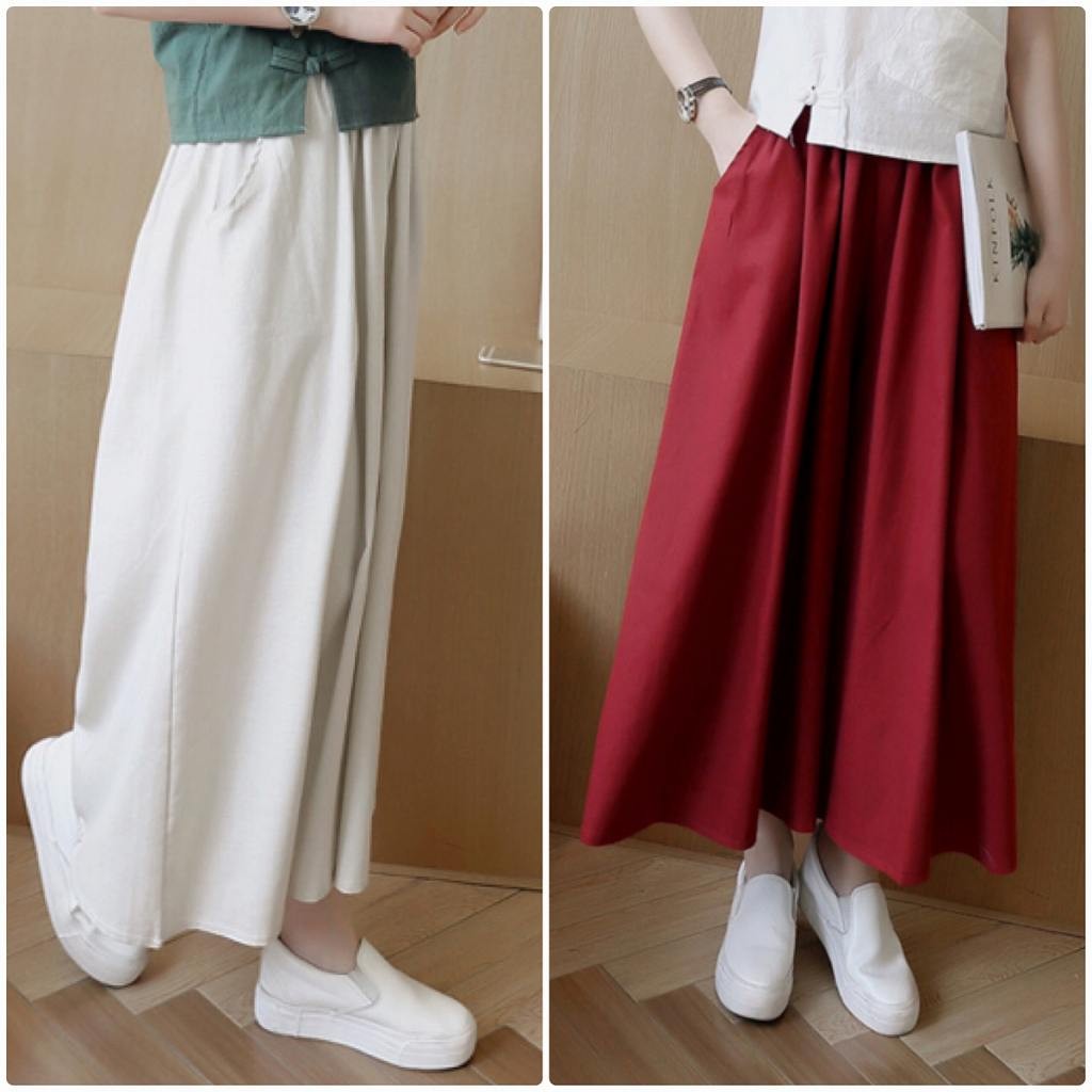 レディース　ボトムス　スカンツ　ワイドパンツ　ガウチョパンツ　無地　コットン　カジュアル　フェミニン　シンプル　通勤　OL　普段着　お出かけ　デート　ホワイト　ネイビー　レッド　送料無料