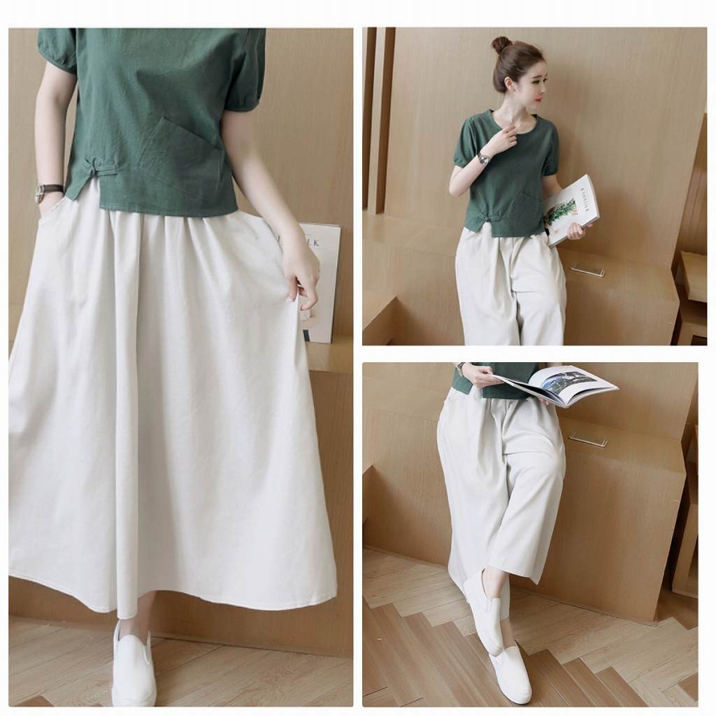 レディース　ボトムス　スカンツ　ワイドパンツ　ガウチョパンツ　無地　コットン　カジュアル　フェミニン　シンプル　通勤　OL　普段着　お出かけ　デート　ホワイト　ネイビー　レッド　送料無料