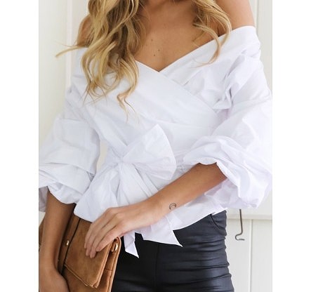 レディース　パフスリーブ　Vネック　ブラウス　シャツ　無地　トップス　春　夏　女性　大人　カジュアル　清楚　キュート　可愛い　おしゃれ　エレガント　セクシー　ファッション　ブルー　ホワイト　ワインレッド　S　M　L　XL　サイズ　送料無料