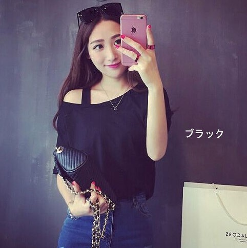 レディース　Tシャツ　ストラップ　ワンショルダー　トップス　半袖　春　夏　人気　女性　大人　カジュアル　可愛い　おしゃれ　きれいめ　上品　セクシー　ホワイト　ブラック　ピンク　白　黒　M　L　XL　XXL　サイズ　送料無料