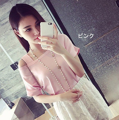 レディース　Tシャツ　ストラップ　ワンショルダー　トップス　半袖　春　夏　人気　女性　大人　カジュアル　可愛い　おしゃれ　きれいめ　上品　セクシー　ホワイト　ブラック　ピンク　白　黒　M　L　XL　XXL　サイズ　送料無料