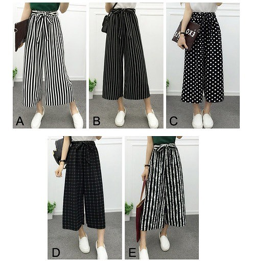 レディース　ワイドレッグパンツ　クロップド　ゆったり　ストライプ　ドット　チェック　ボトムス　半端丈　春　夏　人気　女性　大人　カジュアル　可愛い　おしゃれ　きれいめ　上品　セクシー　ホワイト　ブラック　白　黒　M　L　サイズ　送料無料