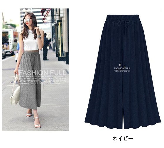 レディース　ワイドレッグパンツ　クロップド　ゆったり　フレア　ボトムス　半端丈　春　夏　人気　女性　大人　カジュアル　可愛い　おしゃれ　きれいめ　上品　セクシー　グレー　ブラック　ネイビー　灰色　黒　紺　フリーサイズ　ワンサイズ　送料無料