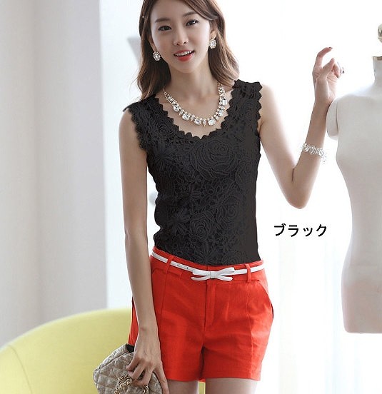 レディース　ノースリーブ　タンクトップ　レース　薔薇　花柄　キャミソール　トップス　女性　大人　カジュアル　おしゃれ　セクシー　可愛い　ホワイト　ブラック　白　黒　S　M　L　XL　XXL　XXXL　サイズ　送料無料