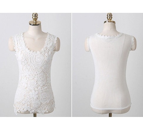 レディース　ノースリーブ　タンクトップ　レース　薔薇　花柄　キャミソール　トップス　女性　大人　カジュアル　おしゃれ　セクシー　可愛い　ホワイト　ブラック　白　黒　S　M　L　XL　XXL　XXXL　サイズ　送料無料