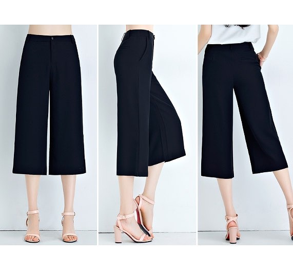 レディース　ワイドレッグパンツ　クロップド　ゆったり　美脚　脚長　美シルエット　ボトムス　半端丈　春　夏　人気　女性　大人　カジュアル　可愛い　おしゃれ　きれいめ　上品　セクシー　ブラック　黒　S　M　L　XL　XXL　サイズ　送料無料