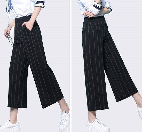 レディース　ワイドレッグパンツ　クロップド　ゆったり　半端丈　美脚　脚長　美シルエット　ボトムス　半端丈　春　夏　人気　女性　大人　カジュアル　おしゃれ　きれいめ　上品　ブラック　黒　S　M　L　XL　2XL　3XL　4XL　サイズ　送料無料