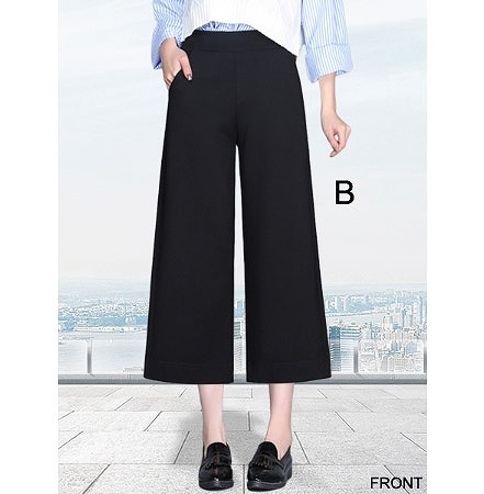 レディース　ワイドレッグパンツ　クロップド　ゆったり　半端丈　美脚　脚長　美シルエット　ボトムス　半端丈　春　夏　人気　女性　大人　カジュアル　おしゃれ　きれいめ　上品　ブラック　黒　S　M　L　XL　2XL　3XL　4XL　サイズ　送料無料