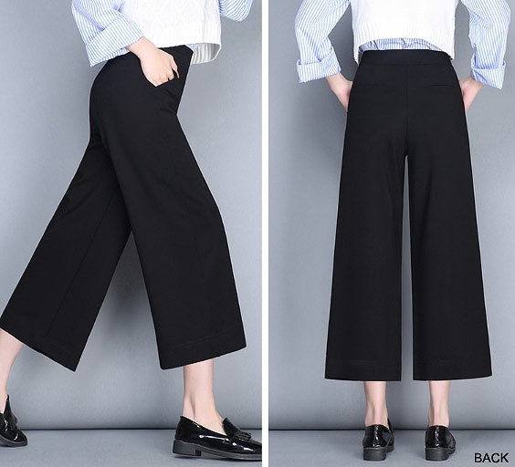 レディース　ワイドレッグパンツ　クロップド　ゆったり　半端丈　美脚　脚長　美シルエット　ボトムス　半端丈　春　夏　人気　女性　大人　カジュアル　おしゃれ　きれいめ　上品　ブラック　黒　S　M　L　XL　2XL　3XL　4XL　サイズ　送料無料