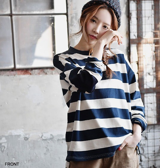 レディース　ボーダー　ロングTシャツ　パッチワーク　クルーネック　トップス　長袖　春　夏　人気　女性　大人　カジュアル　可愛い　おしゃれ　きれいめ　上品　セクシー　ネイビー　紺　フリーサイズ　ワンサイズ　送料無料