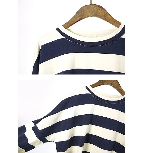 レディース　ボーダー　ロングTシャツ　パッチワーク　クルーネック　トップス　長袖　春　夏　人気　女性　大人　カジュアル　可愛い　おしゃれ　きれいめ　上品　セクシー　ネイビー　紺　フリーサイズ　ワンサイズ　送料無料