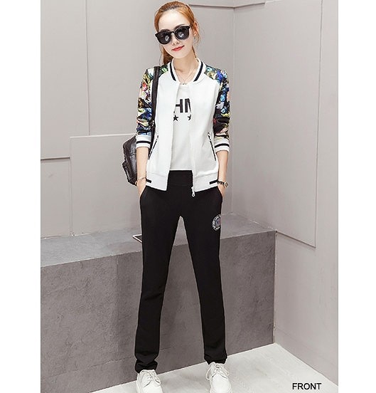 レディース　ジャージ　セットアップ　上下セット　スウェットパンツ　スタジャン　アウター　ボトムス　花柄　　女性　大人　カジュアル　おしゃれ　可愛い　ホワイト　レッド　ブラック　白　赤　黒　M　L　XL　XXL　XXXL　サイズ　送料無料