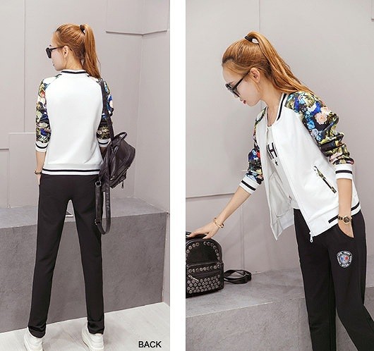 レディース　ジャージ　セットアップ　上下セット　スウェットパンツ　スタジャン　アウター　ボトムス　花柄　　女性　大人　カジュアル　おしゃれ　可愛い　ホワイト　レッド　ブラック　白　赤　黒　M　L　XL　XXL　XXXL　サイズ　送料無料