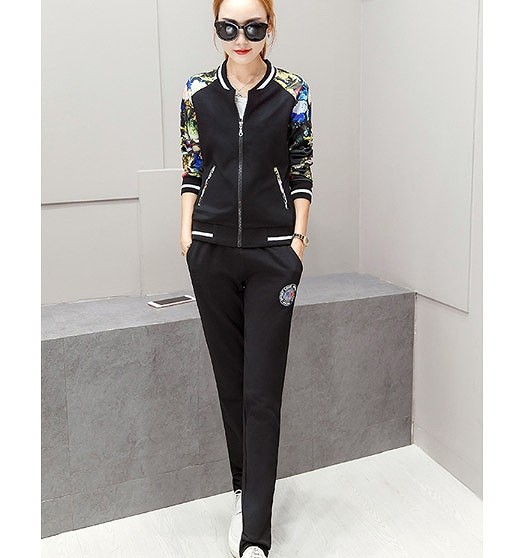 レディース　ジャージ　セットアップ　上下セット　スウェットパンツ　スタジャン　アウター　ボトムス　花柄　　女性　大人　カジュアル　おしゃれ　可愛い　ホワイト　レッド　ブラック　白　赤　黒　M　L　XL　XXL　XXXL　サイズ　送料無料