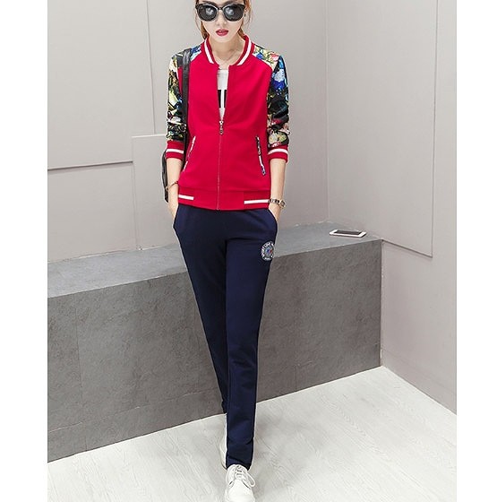 レディース　ジャージ　セットアップ　上下セット　スウェットパンツ　スタジャン　アウター　ボトムス　花柄　　女性　大人　カジュアル　おしゃれ　可愛い　ホワイト　レッド　ブラック　白　赤　黒　M　L　XL　XXL　XXXL　サイズ　送料無料