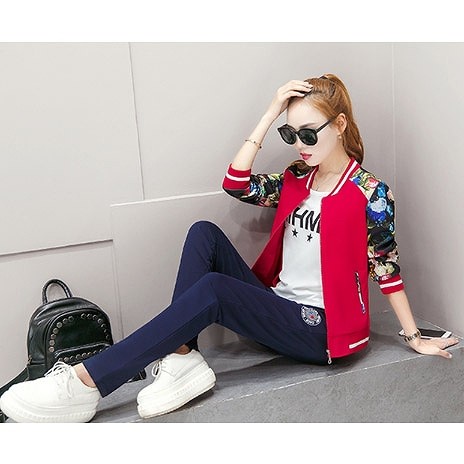 レディース　ジャージ　セットアップ　上下セット　スウェットパンツ　スタジャン　アウター　ボトムス　花柄　　女性　大人　カジュアル　おしゃれ　可愛い　ホワイト　レッド　ブラック　白　赤　黒　M　L　XL　XXL　XXXL　サイズ　送料無料