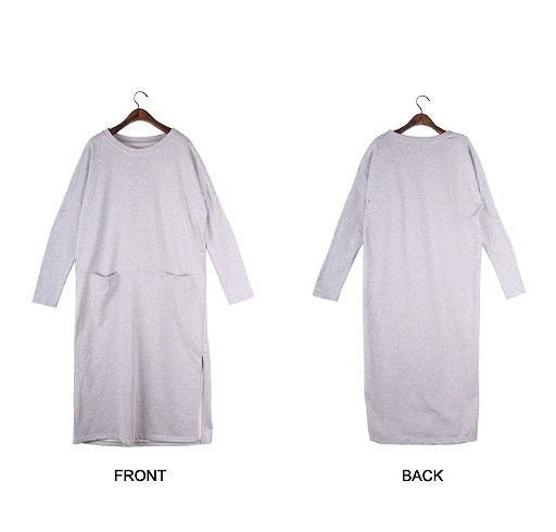 レディース　ミモレ丈　ワンピース　ドレス　ラグラン　ラウンドネック　スリット　スカート　長袖　春　夏　人気　女性　大人　カジュアル　可愛い　おしゃれ　きれいめ　上品　セクシー　レッド　グレー　ブラック　フリーサイズ　ワンサイズ　送料無料