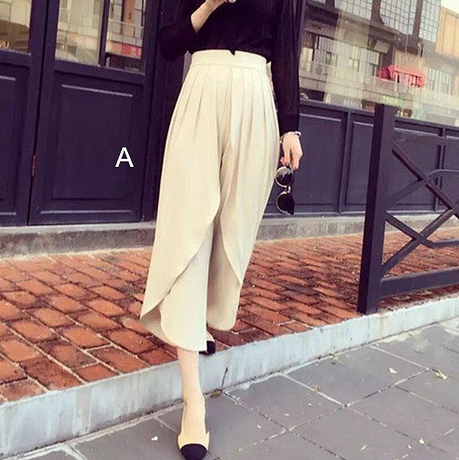 レディース　シフォン　プリーツ　ワイドレッグパンツ　クロップド　ゆったり　半端丈　美脚　脚長　美シルエット　ボトムス　半端丈　春　夏　人気　女性　大人　カジュアル　きれいめ　上品　ブラック　ベージュ　イエロー　ピンク　フリーサイズ　ワンサイズ　送料無料