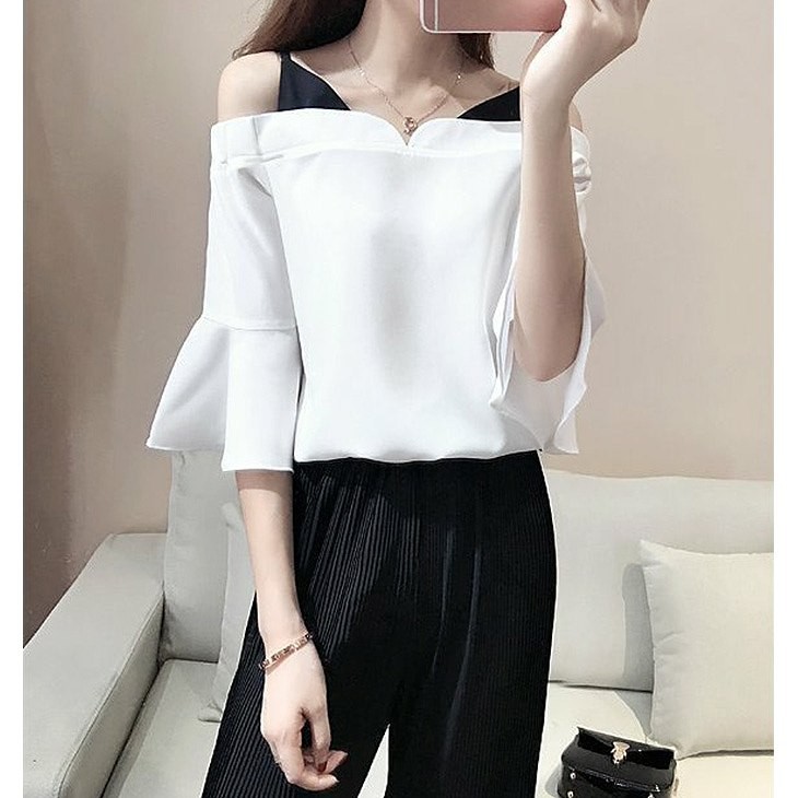 レディース　大きいサイズ　ワイドレッグパンツ　フレアスリーブ　セット　七分丈　ボトムス　春　夏　女性　大人　フェミニン　カジュアル　おしゃれ　エレガント　セクシー　上品　ファッション　ホワイト　ブラック　人気　S　M　L　XL　XXL　サイズ　送料無料