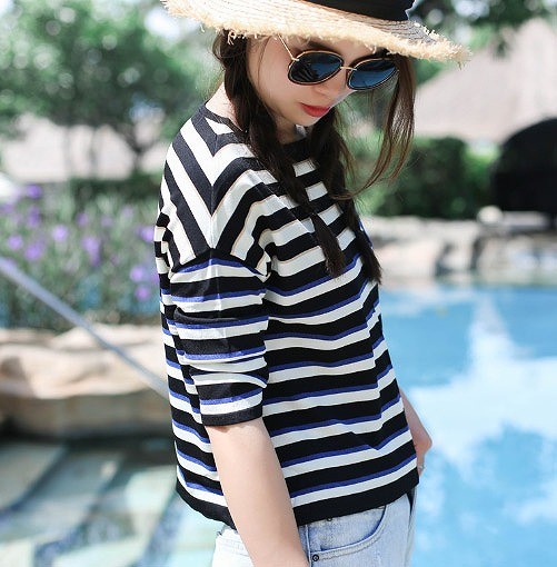 レディース　リネン　ボーダー　ロングTシャツ　ラウンドネック　トップス　半袖　春　夏　人気　女性　大人　カジュアル　可愛い　おしゃれ　きれいめ　上品　セクシー　ブルー　グリーン　ピンク　フリーサイズ　ワンサイズ　送料無料