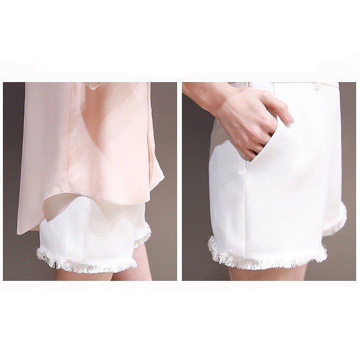 レディース　シフォン　シャツ　ツーピース　パンツスーツ　半袖　短パン　セット　トップス　ボトムス　春　夏　女性　大人　フェミニン　カジュアル　おしゃれ　エレガント　セクシー　上品　ファッション　ピンク　ホワイト　人気　S　M　L　XL　サイズ　送料無料