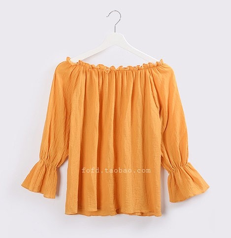 レディース　トップス　オフショルダー　カットソー　Tシャツ　ベルスリーブ　無地　長袖　シンプル　セクシー　カジュアル　フリーサイズ　大人可愛い　フェミニン　オフィス　デート　お出かけ　デイリー　オレンジ　ホワイト　送料無料