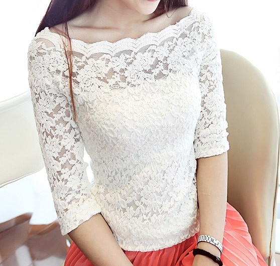レディース　トップス　オフショルダー　カットソー　総レース　無地　7分袖　シンプル　カジュアル　大きいサイズ　大人可愛い　フェミニン　オフィス　デート　お出かけ　デイリー　ホワイト　ブラック　ブルー　レッド　ピンク　送料無料