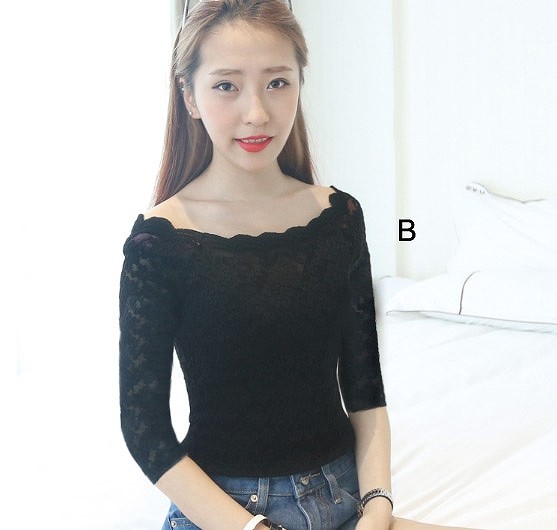 レディース　トップス　オフショルダー　カットソー　総レース　無地　7分袖　シンプル　カジュアル　大きいサイズ　大人可愛い　フェミニン　オフィス　デート　お出かけ　デイリー　ホワイト　ブラック　ブルー　レッド　ピンク　送料無料