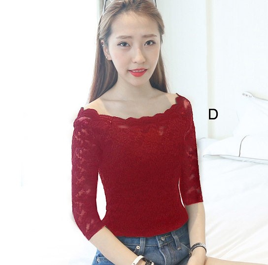 レディース　トップス　オフショルダー　カットソー　総レース　無地　7分袖　シンプル　カジュアル　大きいサイズ　大人可愛い　フェミニン　オフィス　デート　お出かけ　デイリー　ホワイト　ブラック　ブルー　レッド　ピンク　送料無料