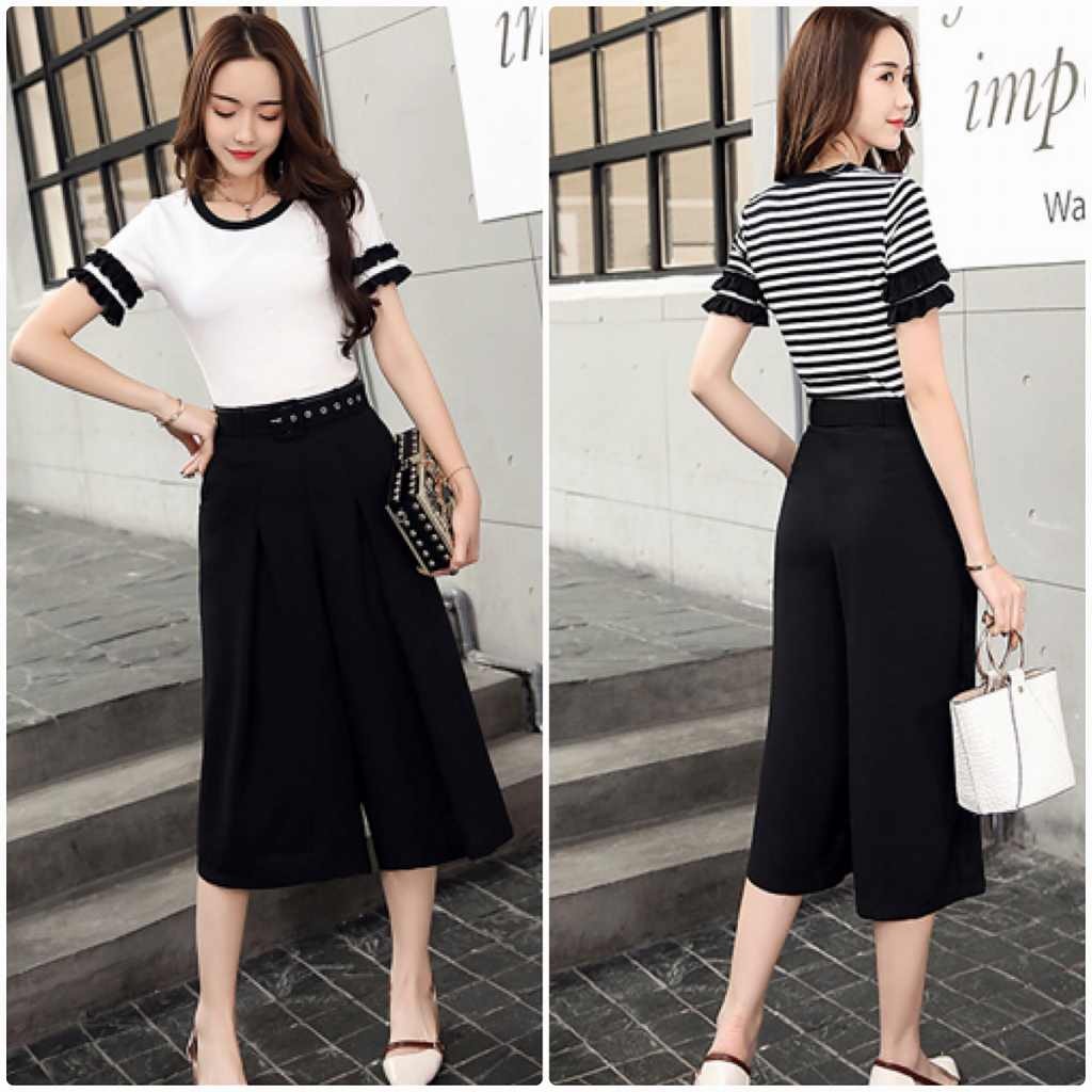 レディース　Tシャツ　ワイドレッグパンツ　セットアップ　クロップド　フレアスリーブ　ボトムス　トップス　半袖　春　夏　人気　女性　大人　カジュアル　可愛い　おしゃれ　きれいめ　上品　セクシー　ホワイト　ブラック　白　黒　M　L　XL　サイズ　送料無料
