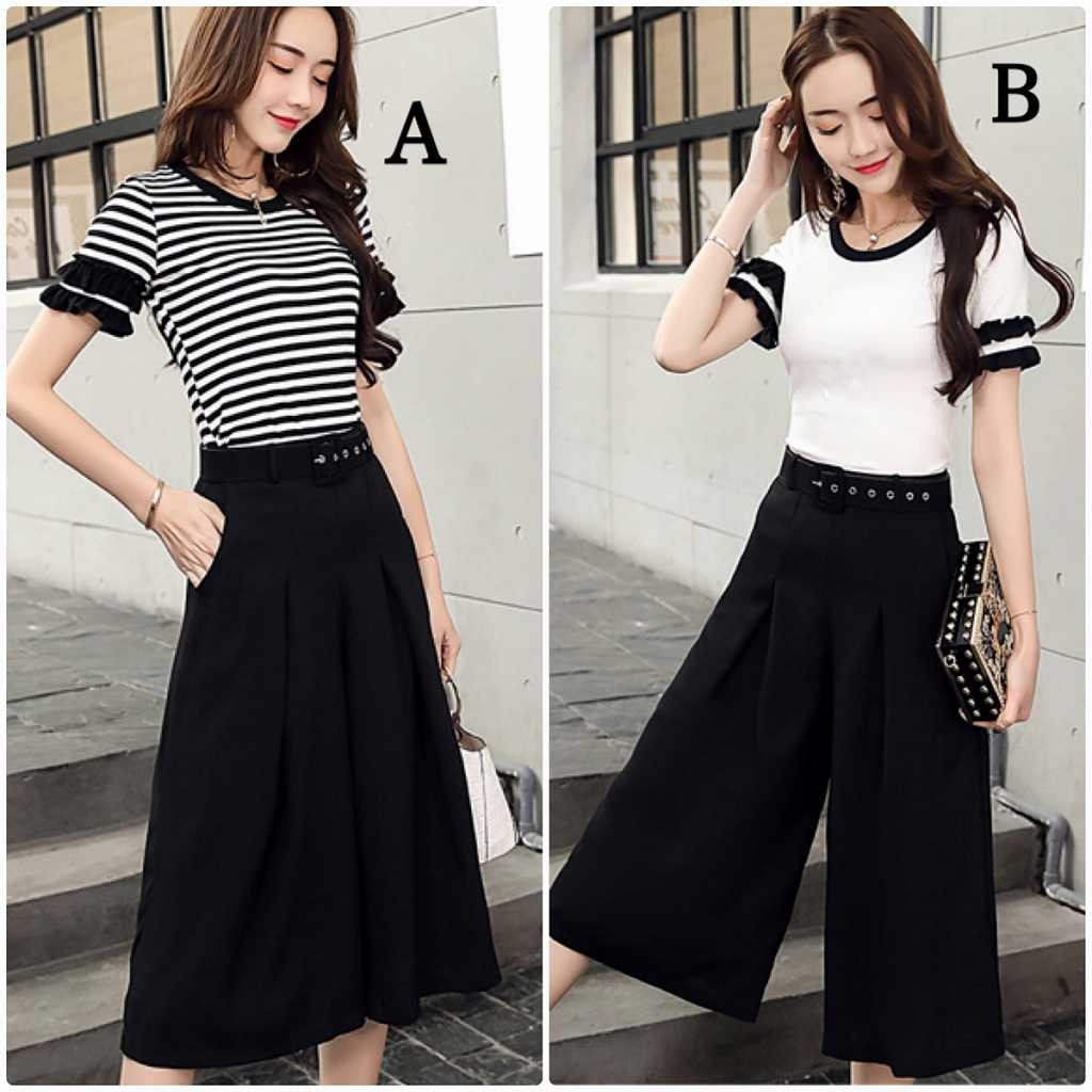 レディース　Tシャツ　ワイドレッグパンツ　セットアップ　クロップド　フレアスリーブ　ボトムス　トップス　半袖　春　夏　人気　女性　大人　カジュアル　可愛い　おしゃれ　きれいめ　上品　セクシー　ホワイト　ブラック　白　黒　M　L　XL　サイズ　送料無料