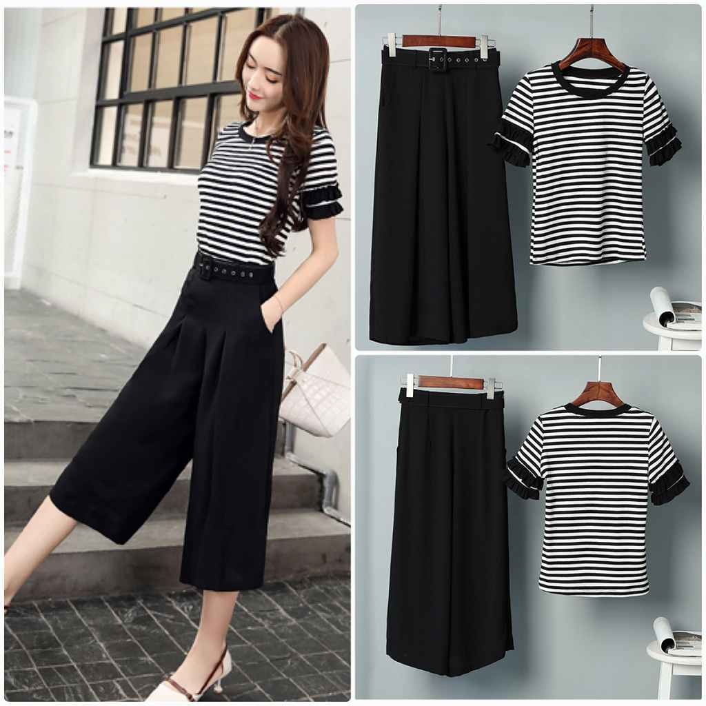 レディース　Tシャツ　ワイドレッグパンツ　セットアップ　クロップド　フレアスリーブ　ボトムス　トップス　半袖　春　夏　人気　女性　大人　カジュアル　可愛い　おしゃれ　きれいめ　上品　セクシー　ホワイト　ブラック　白　黒　M　L　XL　サイズ　送料無料