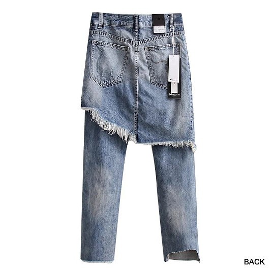 レディース　ボトムス　ジーンズ　デニム　パンツ　スカート　スカッツ　フレイドヘム　切りっぱなし　カットオフン　ダメージ　クラッシュ　9分丈　大人カジュアル　フェミニン　リゾート　普段着　デイリー　お出かけ　デート　ブルー　送料無料