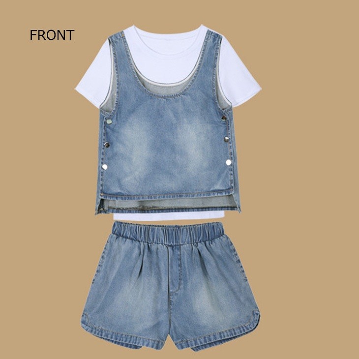 レディース　デニム　タンクトップ　ノースリーブ　キャミソール　短パン　セット　ジーンズ　ボトムス　カジュアル　キュート　可愛い　フェミニン　おしゃれ　お出かけ　ライトブルー　ブルー　S　M　L　XL　サイズ　送料無料