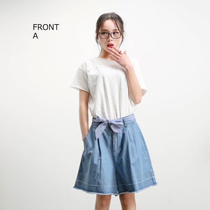 レディース　デニム　ハイウエスト　ショートパンツ　ワイドレッグパンツ　短パン　ジーンズ　ボトムス　大人　女性　カジュアル　キュート　可愛い　フェミニン　おしゃれ　お出かけ　春　夏　ブルー　M　L　サイズ　送料無料